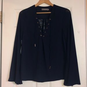 Navy blue blouse with tie up criss cross